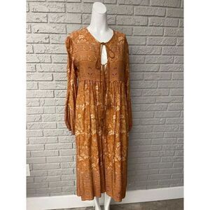 NWT R. Vivimos Boho Tie Front Tassel Balloon Sleeve Ankle Dress Size S
